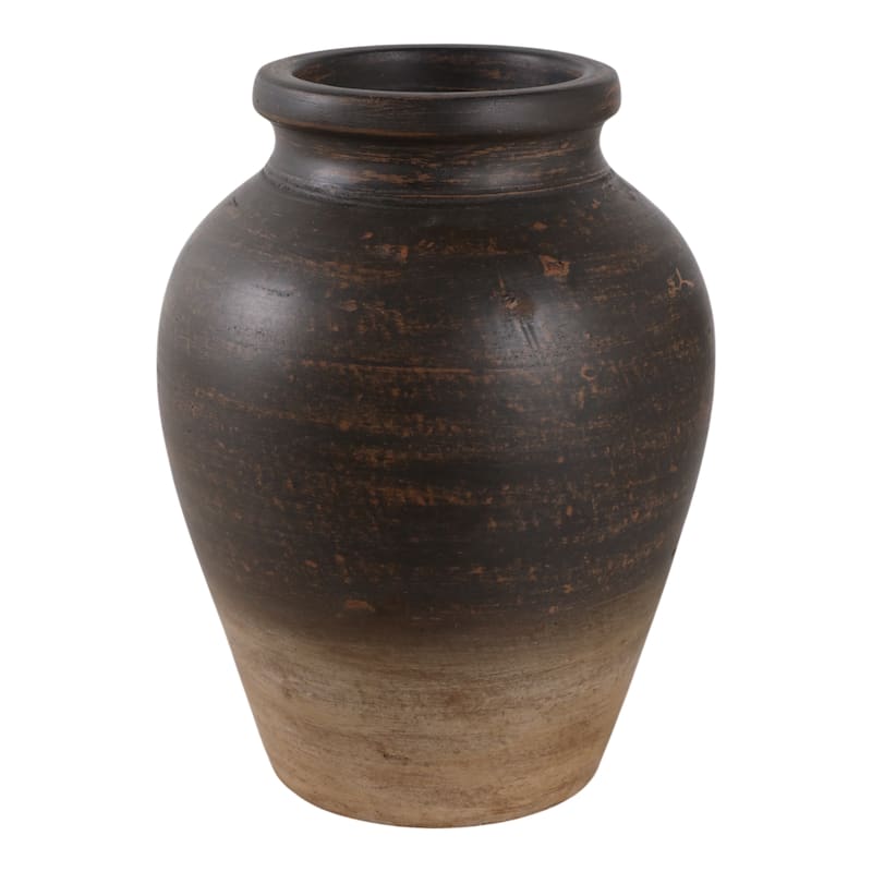 Pottery Decorative Vase Rustic Finish for Living Room or Shelf Decor - Brown - 8" x 8" x 10.25"