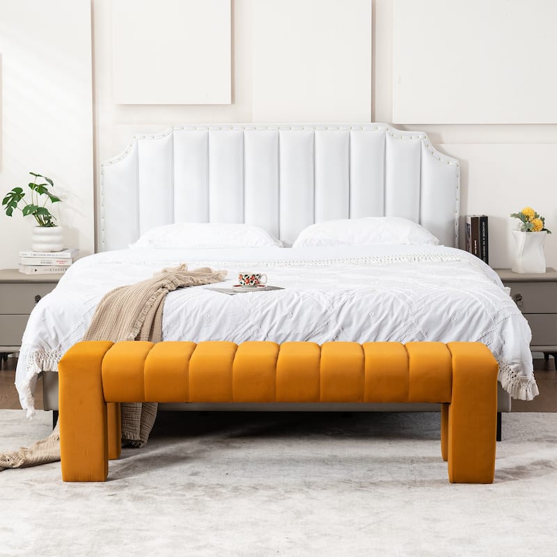 Upholstered Bedroom Bench Tufted Entryway Bench Modern End of Bed Bench Dining Bench with Gold/Black Metal Legs for Window