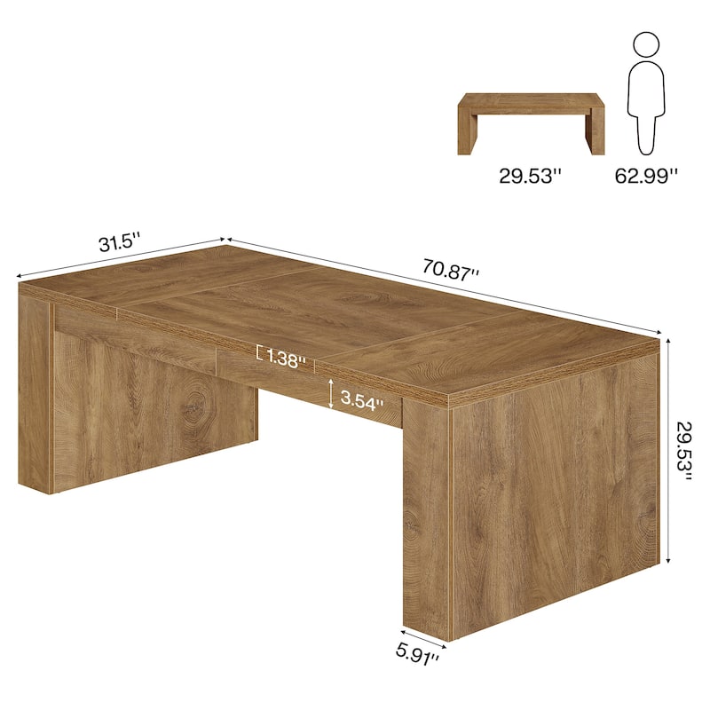 70.9-Inch Wooden Computer Desk, Large Farmhouse Executive Office Desk