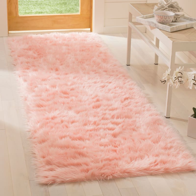 SAFAVIEH Faux Sheep Skin Alexandria 2.4-inch Thick Rug - 2'6" x 6' Runner - Pink - Runner