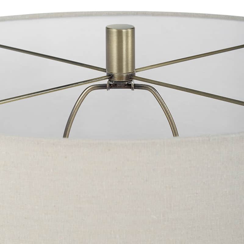 Strick & Bolton Antique Brass Floor Lamp with Knurling Details and Linen Shade - 17 x in x 17 x in 64