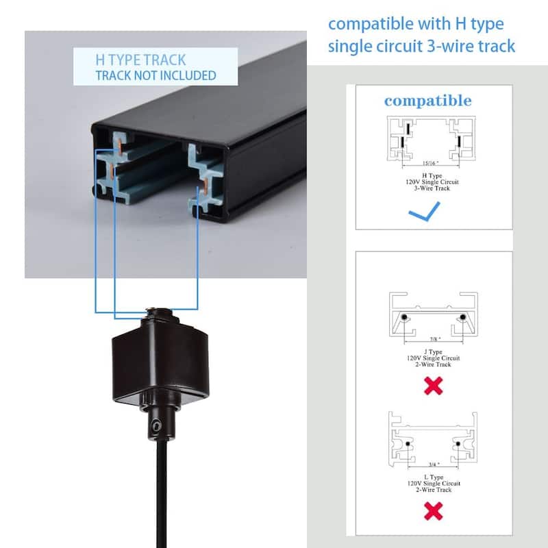 3-Lights H-Type Track Light, Dimmable Track Mount Pendant Lighting Fixtures with Seeded Glass Shade, (Track not Include)