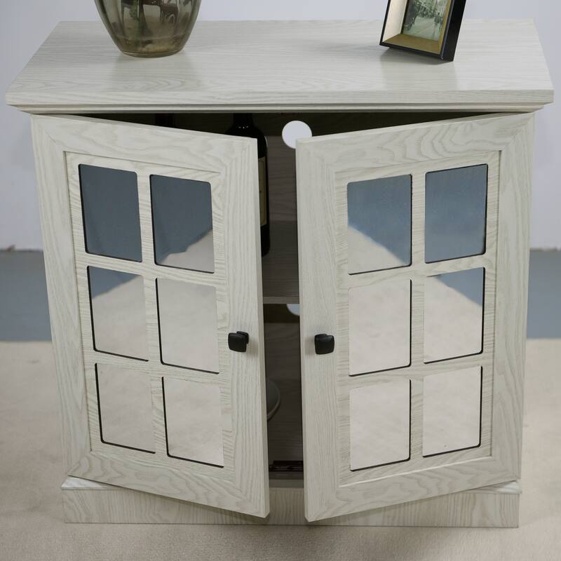 Sideboard Cabinet with Acrylic Mirrored Doors, Wooden Kitchen Pantry Storage Cabinet, Accent Cabinet with Adjustable Shelf