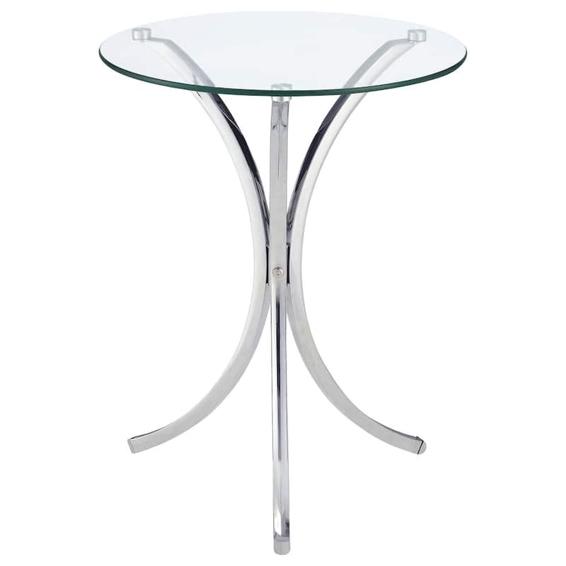 Round Snack Table - Chrome Base Glass Top - Modern Accent Table - Living Room Side Table - 22.75" Height - 22.75