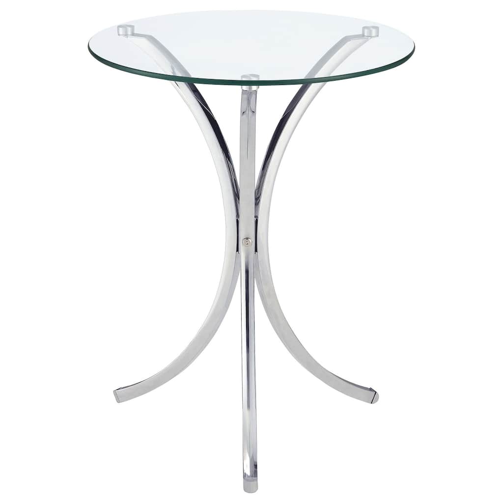 Round Snack Table - Chrome Base Glass Top - Modern Accent Table - Living Room Side Table - 22.75" Height - 22.75