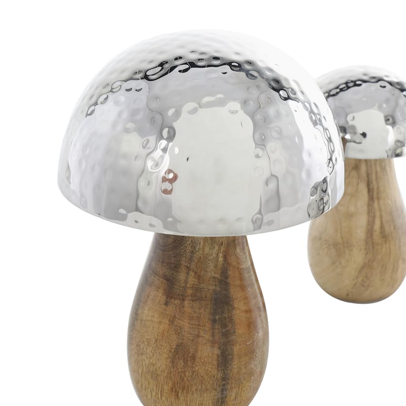 Stainless Steel Metal Mushroom Handmade Hammered Decorative Sculpture - Set of 3 Gold or Silver - Roche River Decor