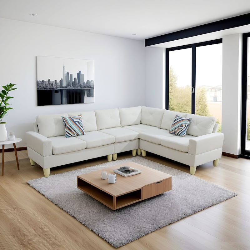 Beige Massa Flannel 4-Piece Couch Living Room Sofa Set - Beige