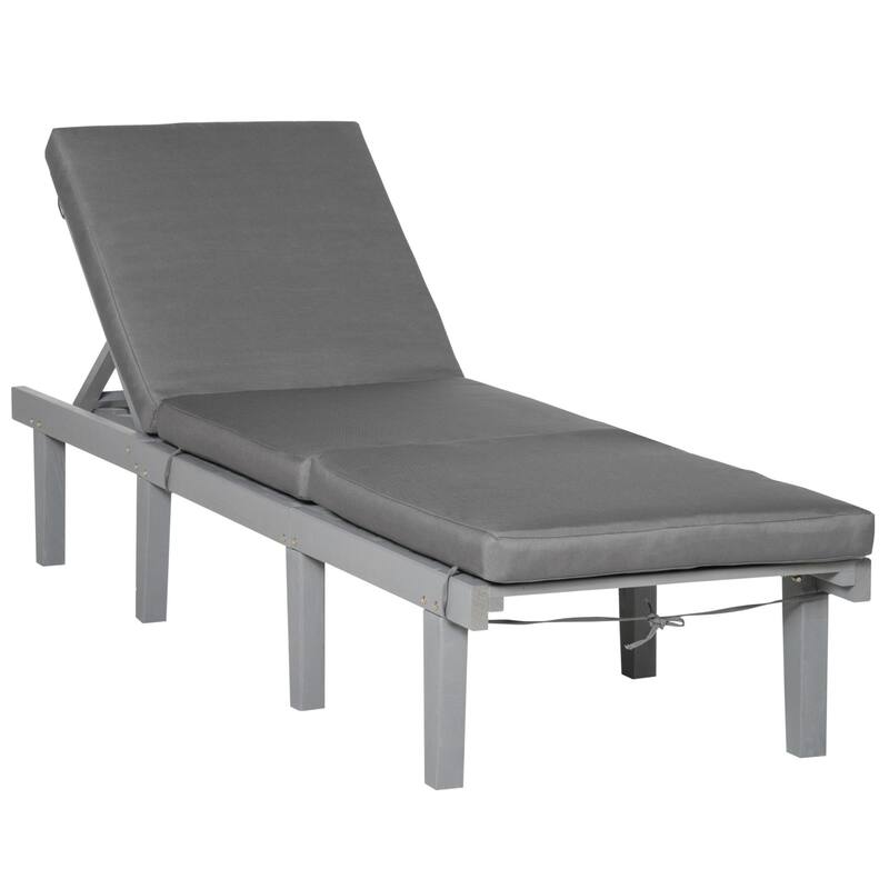 Outdoor Solid Wood Frame Recliner with Adjustable Backrest and Cushion - Gray