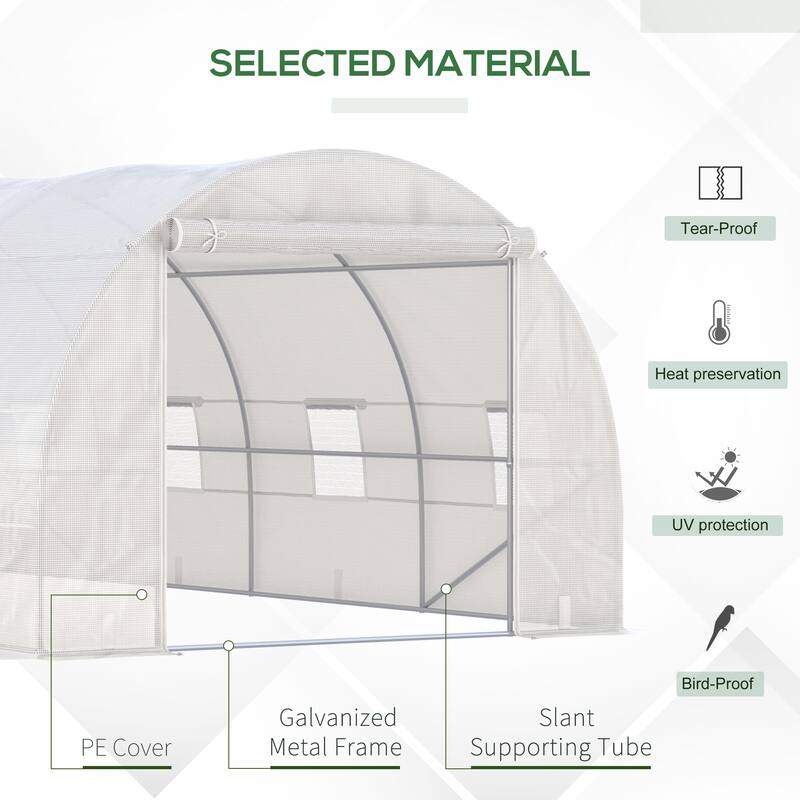 Outsunny 19' x 10' x 7' Walk-In Tunnel Greenhouse Garden Warm House Large Hot House Kit with 8 Roll-up Windows & Roll Up Door