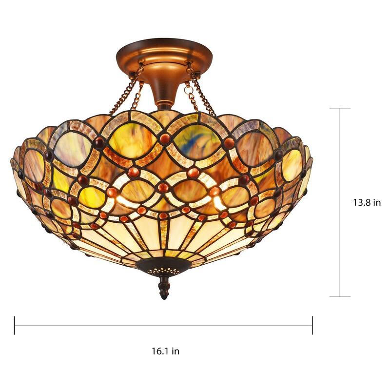 2-light Dark Bronze/Stone Glass Semi-Flush Mount