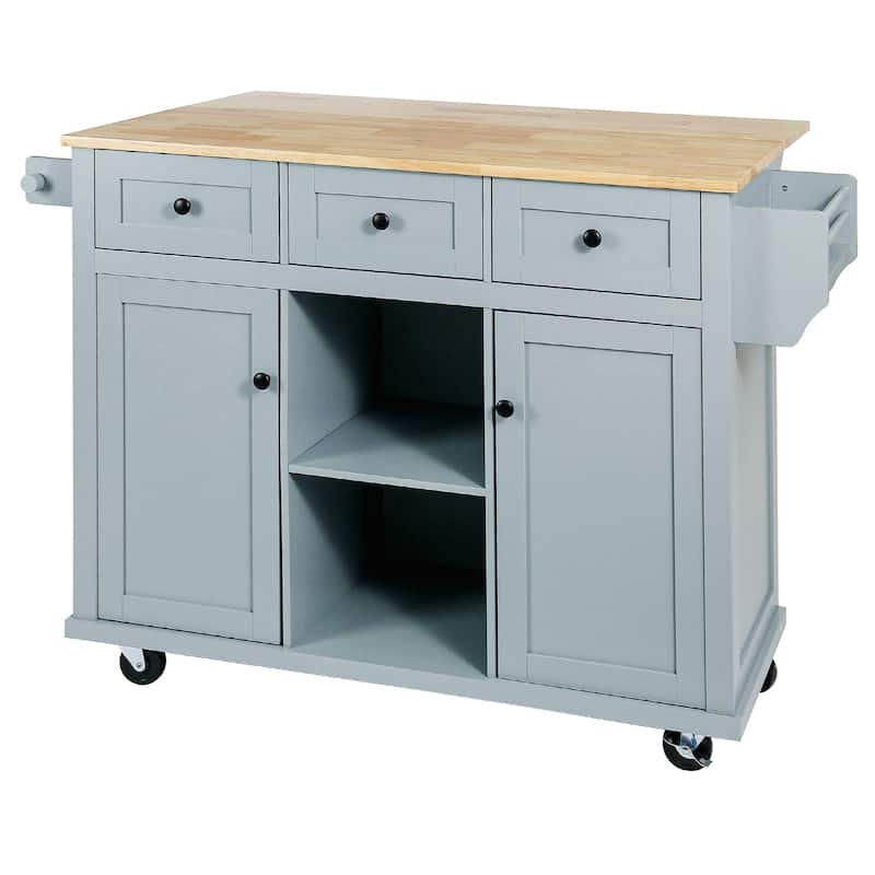 Kitchen Island Cart with Solid Wood Top and Locking Wheels