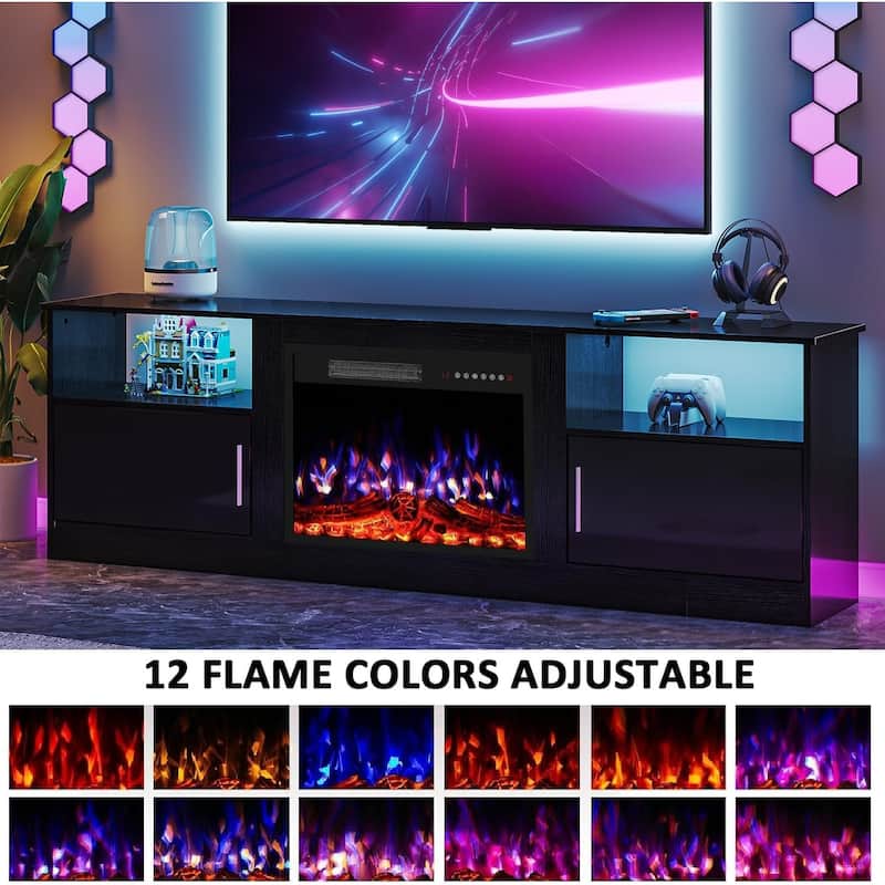 BOSSIN 70-inch TV Stand with 23" Electric Fireplace, Modern High-Gloss Entertainment Center for TVs up to 80" for Living Room