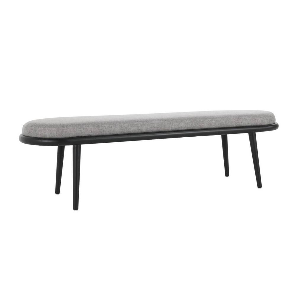 Eli 60 Inch Modern Rounded Bench, Polyester, Splayed Legs, Gray, Black