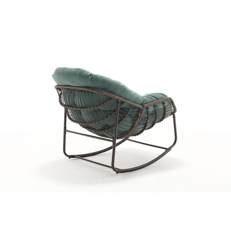 Premium Oversized Rattan Rocking Chair with Padded Cushion - Comfortable Recliner for Indoor & Outdoor Relaxation