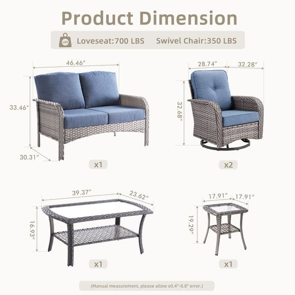dimension image slide 0 of 10, XIZZI Outdoor Patio Furniture Wicker Sofa Swivel Chair Set