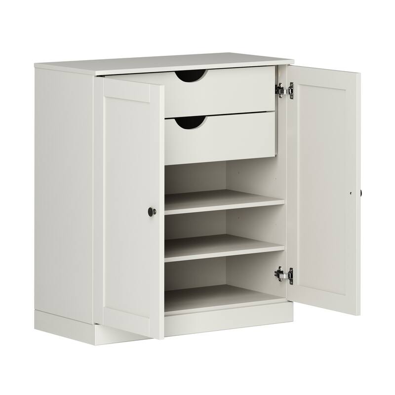 Palace Imports 100% Solid Wood Bathroom Storage Cabinet, Shaker Doors, 2 Drawers, Adjustable Shelves, 32" Wide, 35.75" Tall - Off White