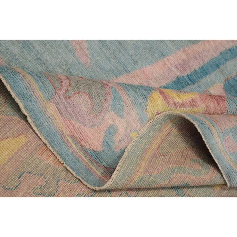 Hand Knotted Oriental 100% Wool Carpet Transitional Floral Navy Blue & Blues Oushak Area Rug - 17' 8'' X 12' 5''