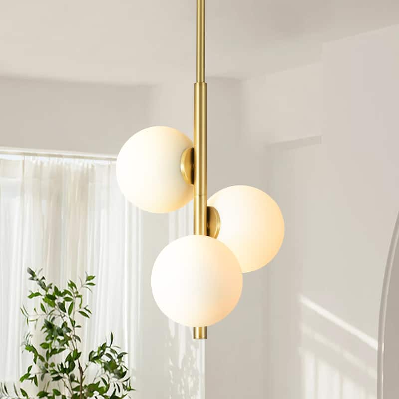 Rennnsan 3-Light Modern Vertical Gold Opal Glass Globe Pendant Ligh for Entryway & Bedroom - 10.2 in. W x 13.8 in. H
