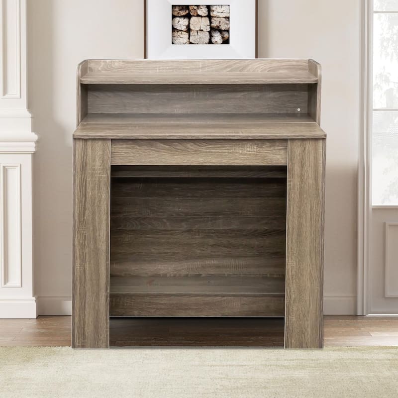 Modern style extendable dining table with wooden frame and shelves for kitchen living room conference room den - Barnwood