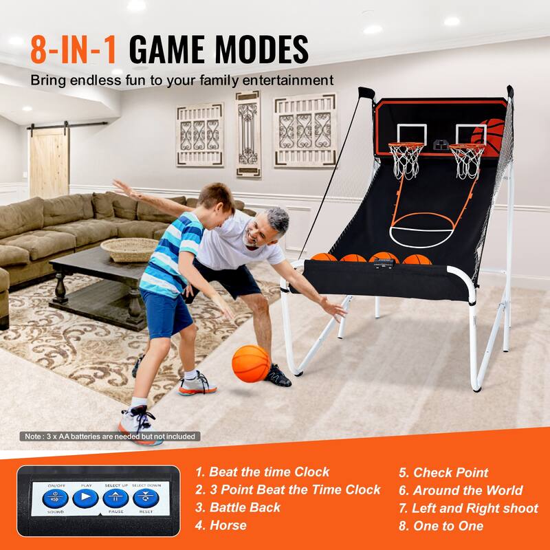 Foldable Basketball Arcade Game, 2 Player Indoor Basketball Game, Home Dual Shot Sport with 8 Game Modes, and Inflation Pump