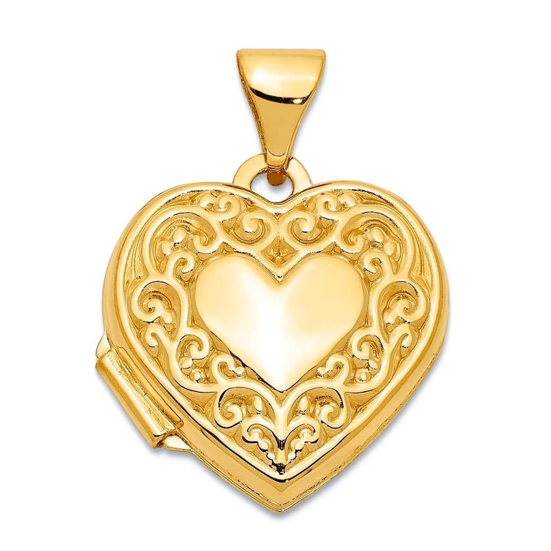 14k Yellow or White Gold 18" 21x15.4mm Heart Scroll Photo Locket Necklace - Yellow Gold - 18 Inch - Yellow