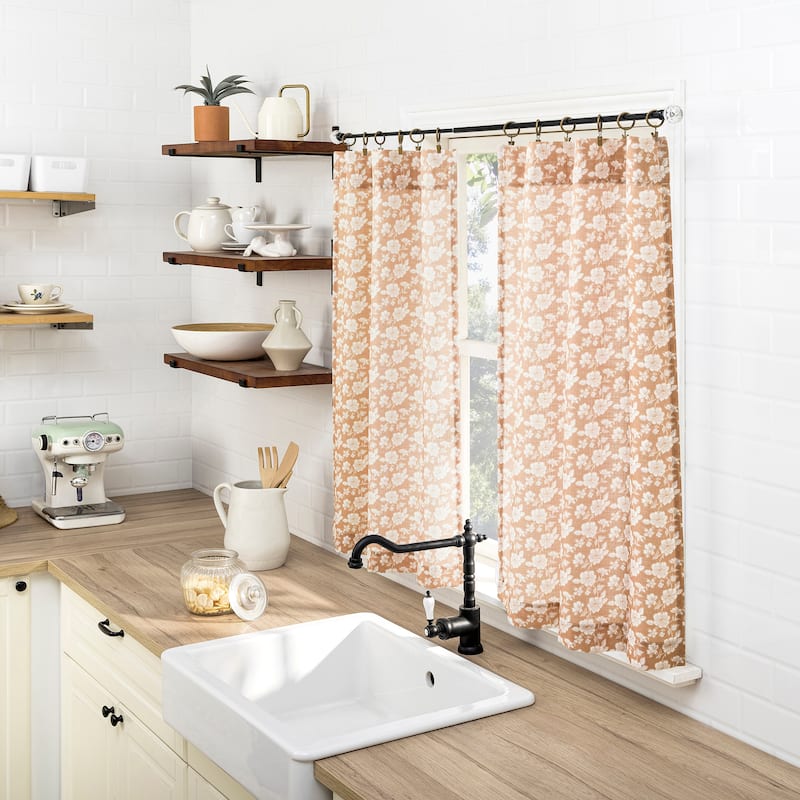 No. 918 Mistral 2-pack Floral Semi-Sheer Rod Pocket 2-Piece Kitchen Curtain Tier Pair