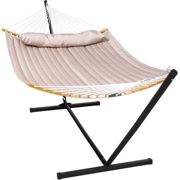 slide 35 of 67, Outdoor 55 Inch 2 Person Hammock with Stand and Pillow by Suncreat Tan