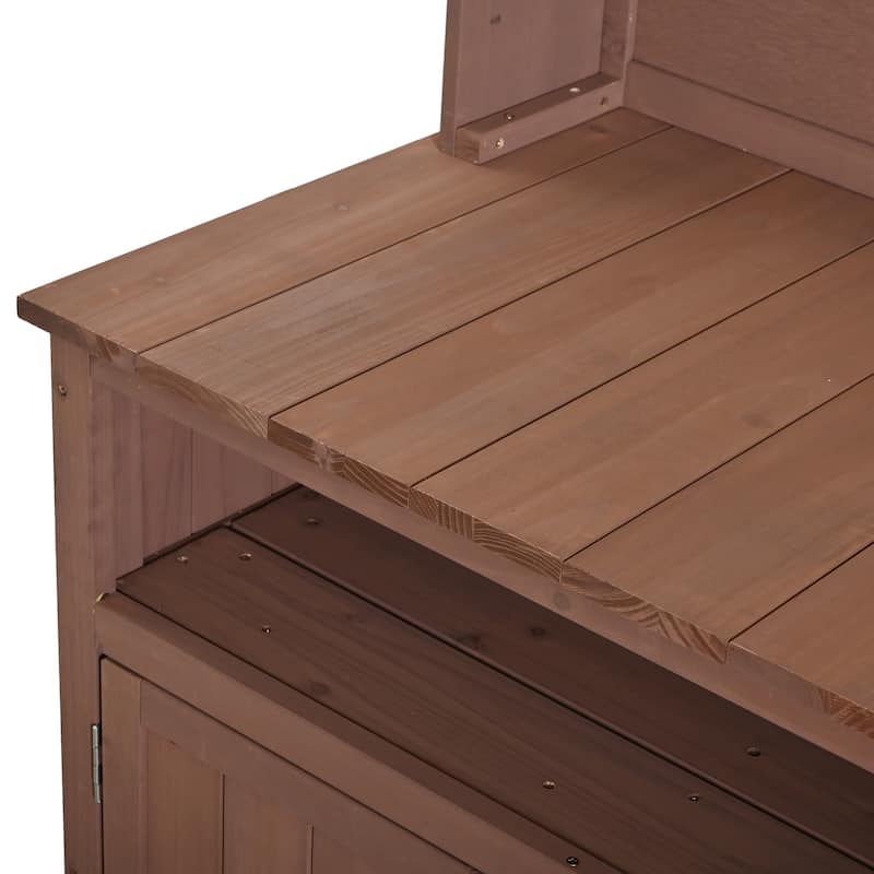 45" Fir Wood Outdoor Potting Bench with Hutch, Cabinets, and Drawers