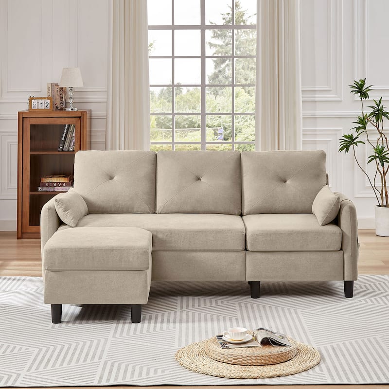 77.36" L Shaped Sectional Sofa with Side Storage Pocket and Reversible Ottoman