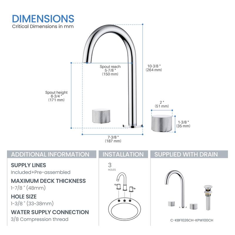 Circular X 8" Bathroom Sink Widespread Faucet with Drain Assembly
