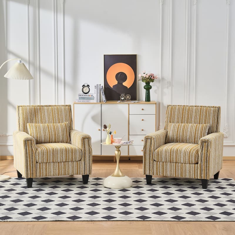 Modern Accent Chair with Arms,Comfy Upholstered Armchair for Living Room,Grey and White Striped Armchair with Nailhead Trim