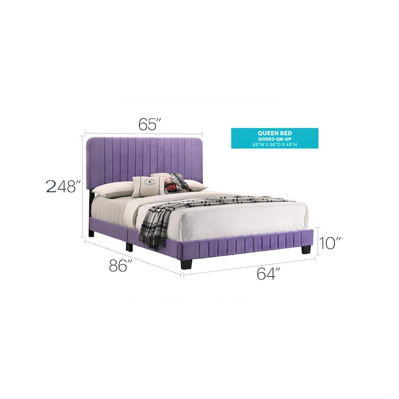 Vibrant Purple Contemporary Queen Bed with Velvet Fabric