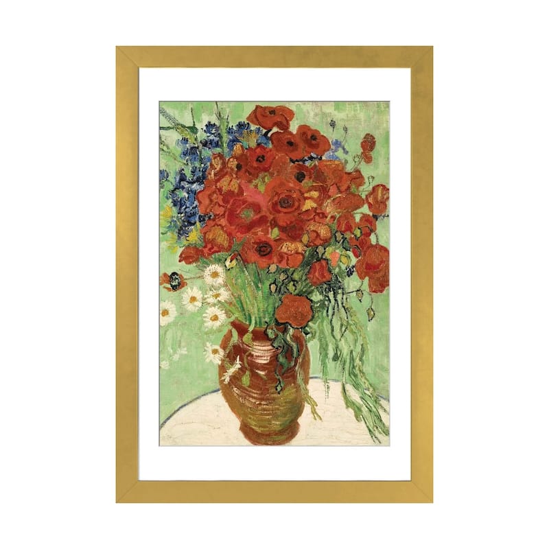 iCanvas "Vase with Daisies and Poppies" by Vincent van Gogh - Gold - 24x16x1
