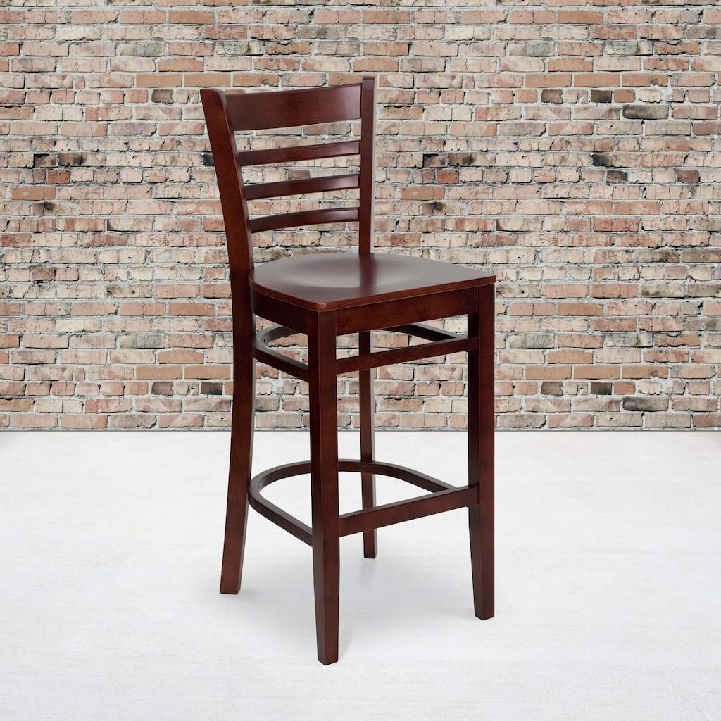 Ladder Back Wooden Restaurant Barstool - 16.75"W x 19"D x 43.75"H - 16.75"W x 19"D x 43.75"H