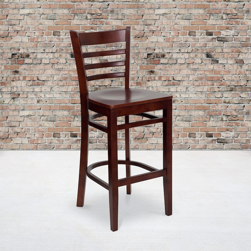 Ladder Back Wooden Restaurant Barstool - 16.75"W x 19"D x 43.75"H - 16.75"W x 19"D x 43.75"H