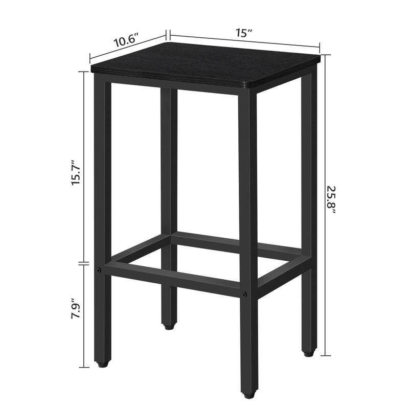 Bar Stools, Set of 2 Bar Chairs with Footrest, 2-Piece Dining Stools, 25.8-Inch Height, Rectangular Industrial Bar Stools