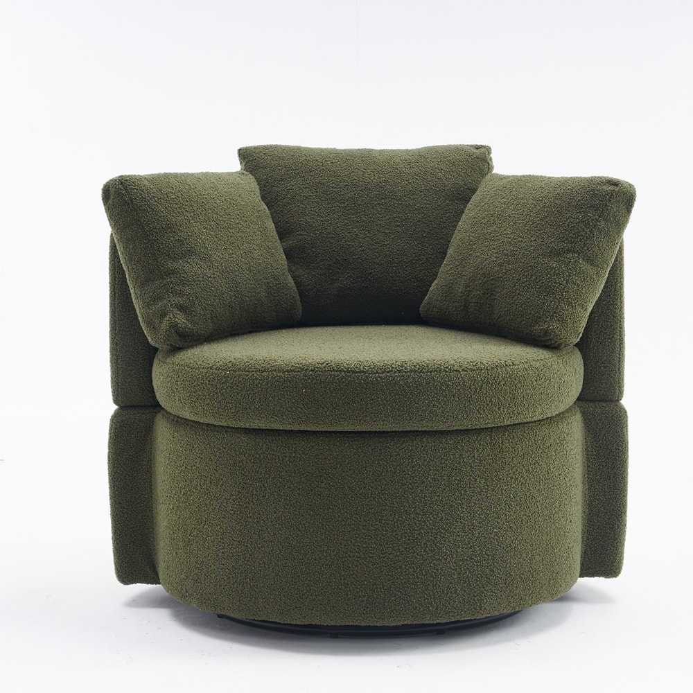 Teddy Fabric Swivel Storage Chair With Back Cushion