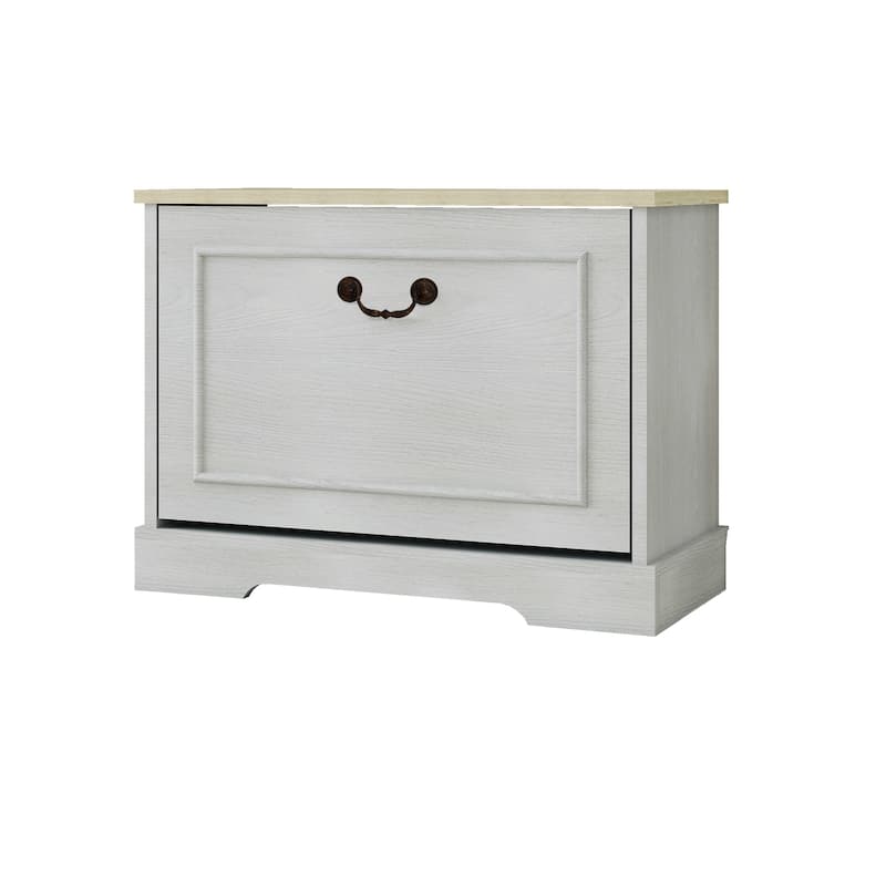 Antique White Shoe Storage Bench Featuring Flip-Up Drawers and Adjustable Shelf for Entryway, Hallway or Bedroom Use