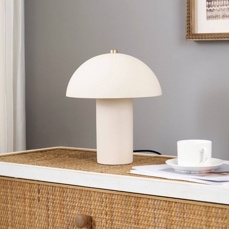 Brightech Alba LED Off-White Cream Ceramic Midcentury Round Dome Dimmable Bedside Nightstand Desk Lamp