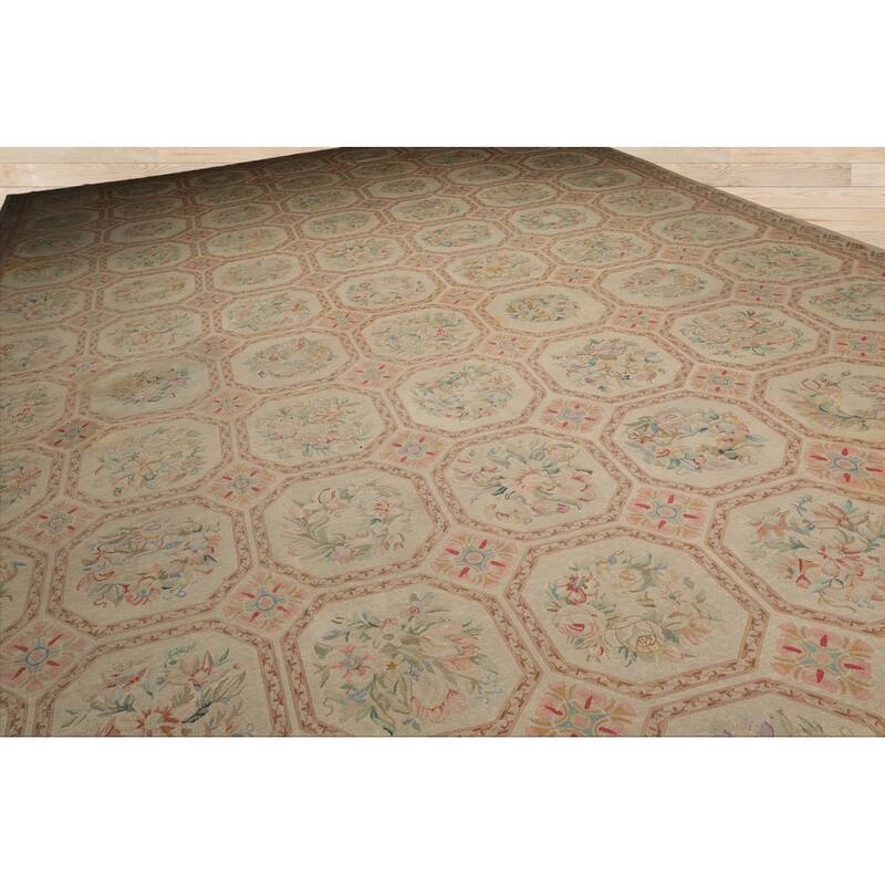 Hand Knotted French Aubusson Beige Flat Weave Wool Oriental Area Rug - 12' 5'' x 21' 11''