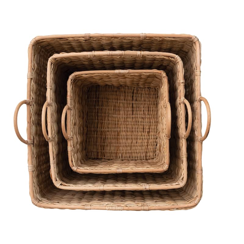 Various Rattan Baskets with Handles - 20.5"L x 20.5"W x 17.7"H