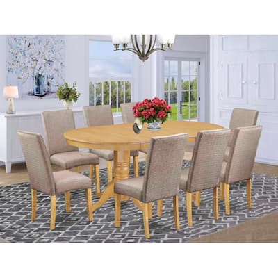 9-Piece Kitchen Dining Set - Table & 8 Chairs - Linen Fabric - Dark Khaki Finish