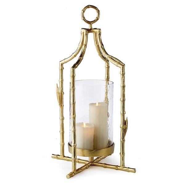 29" Bamboo Stem Asian Inspired Gold Finished Hanging Pillar Candle