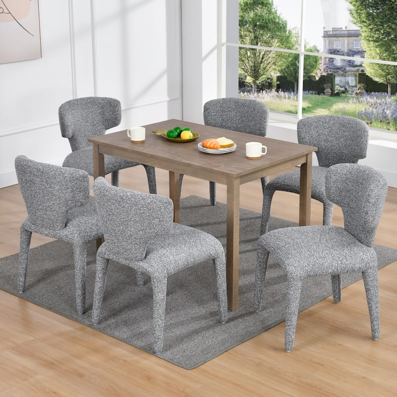Modern 19.5" W Upholstered Boucle Woven Plush Dining Chair Iron Legs - Set of 6 - Grey