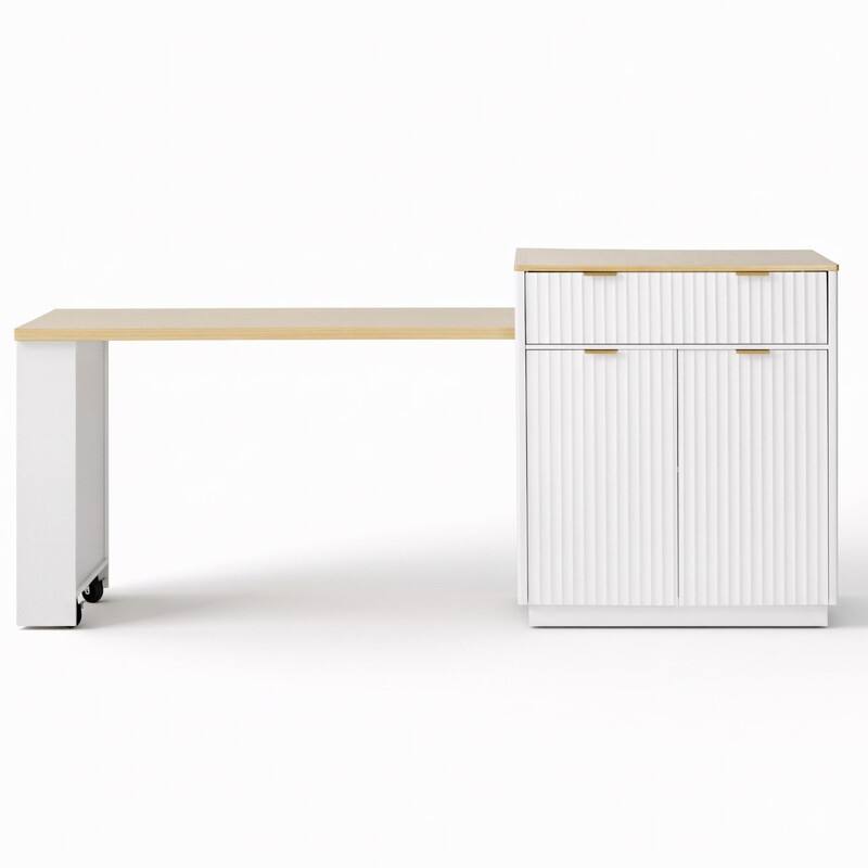 82.6" Fluted Kitchen Island with Extendable Dining Table and Power Outlet for Modern Kitchen Spaces