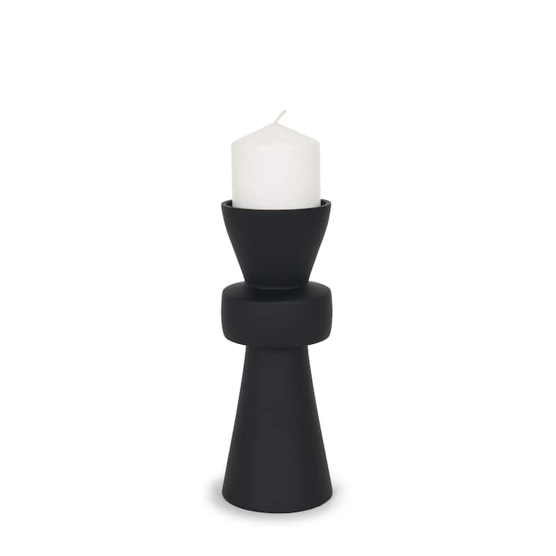 Odilia Large Smooth Matte Black Metal Geometric Pillar Candle Holder - 4.0L x 4.0W x 10.3H