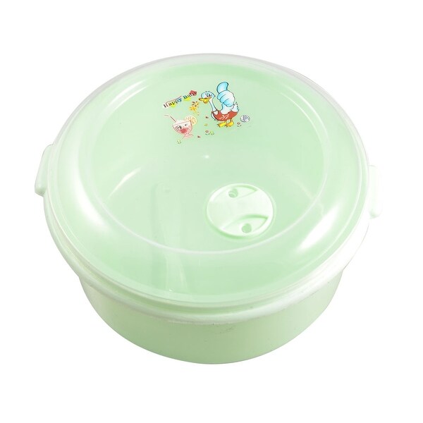 Unique Bargains Unique Bargains Kitchen Clear Plastic Lid Light Green Round Lunch Box Food Holder w Spoon