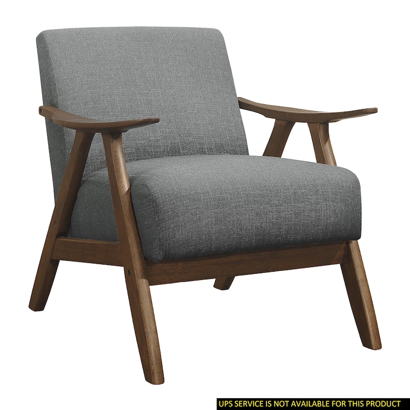 Modern Dark Gray Fabric Upholstered 1pc Accent Chair Cushion Back and Seat Walnut Finish Solid Rubber Wood Furniture - Gray