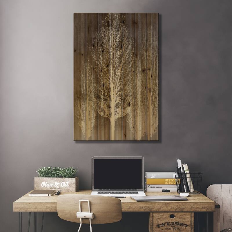 Trees On Brown Panel II Print On Wood by Kate Bennett - Multi-Color