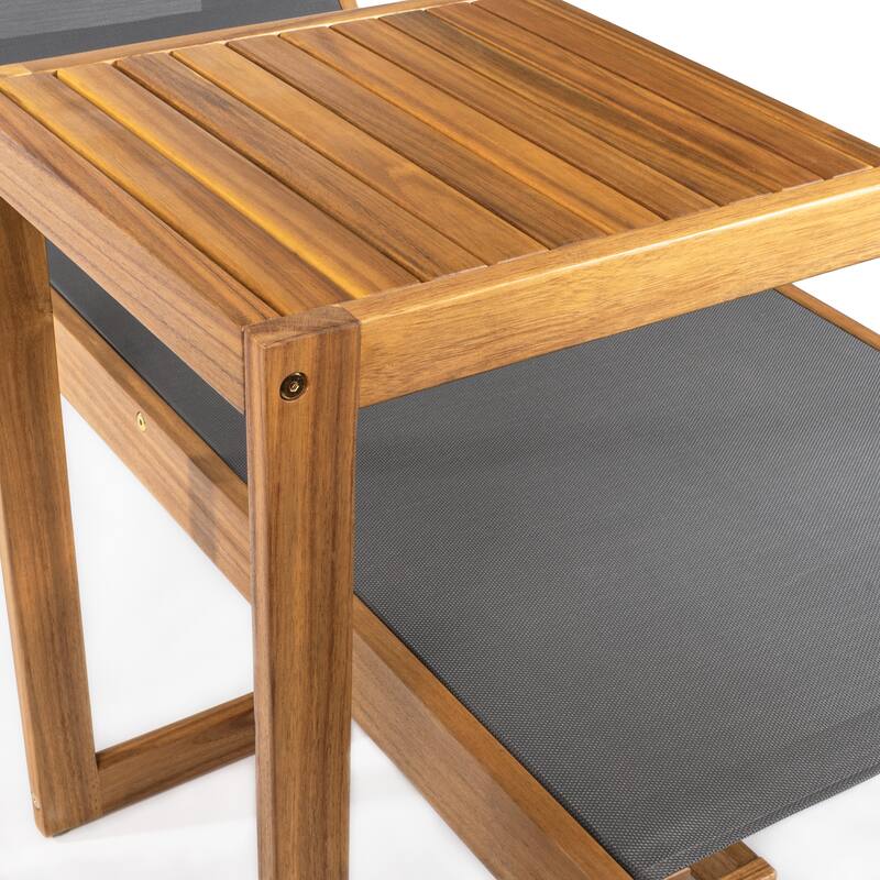 Barclay Coastal Modern Acacia Wood Mesh 3-Position Outdoor Chaise Lounge Set with Side Table, by JONATHAN Y